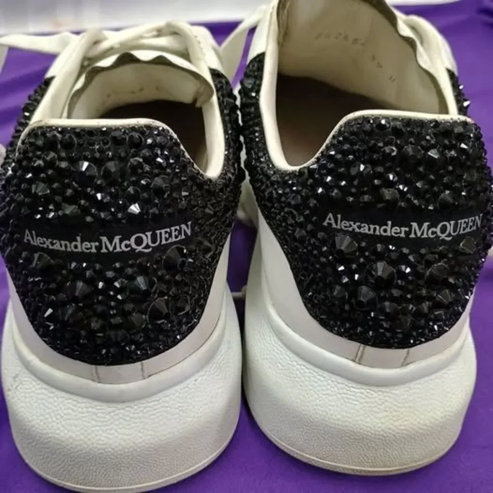 Alexander McQueen Oversized Sneaker in White/jet Black Crystal Embellished